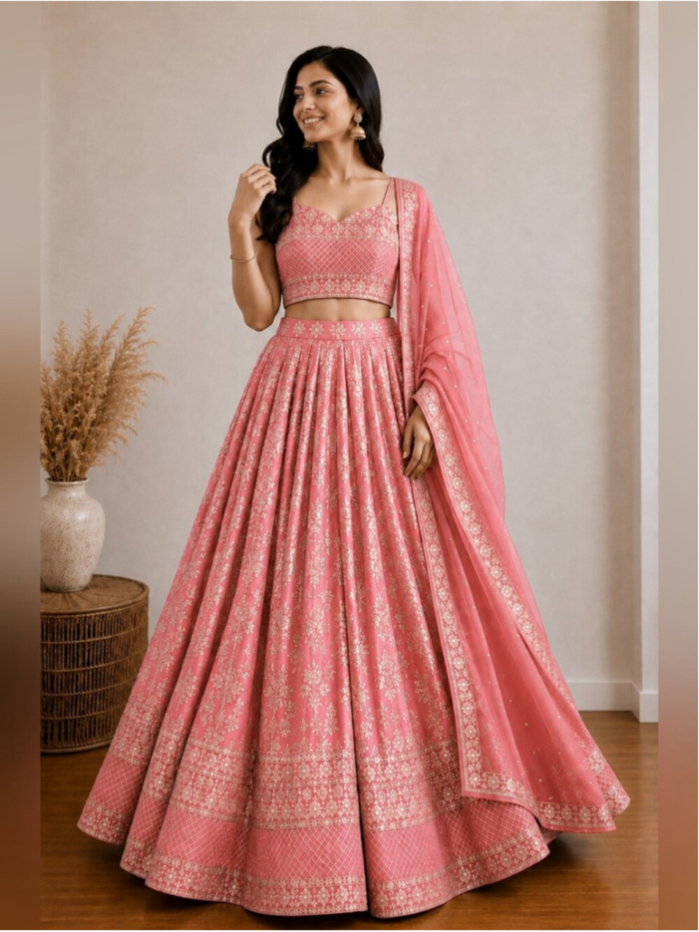 Peach/Pink Dola Silk Jacquard Lehenga Choli Set